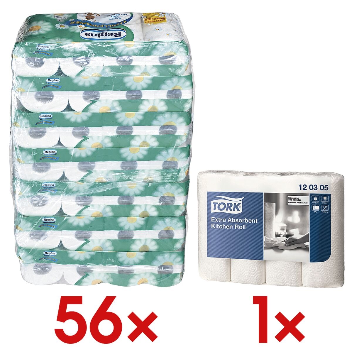 Regina Toilettenpapier Kamille 3-lagig, wei inkl. Kchenrollen Premium 3-lagig, 4 Rollen