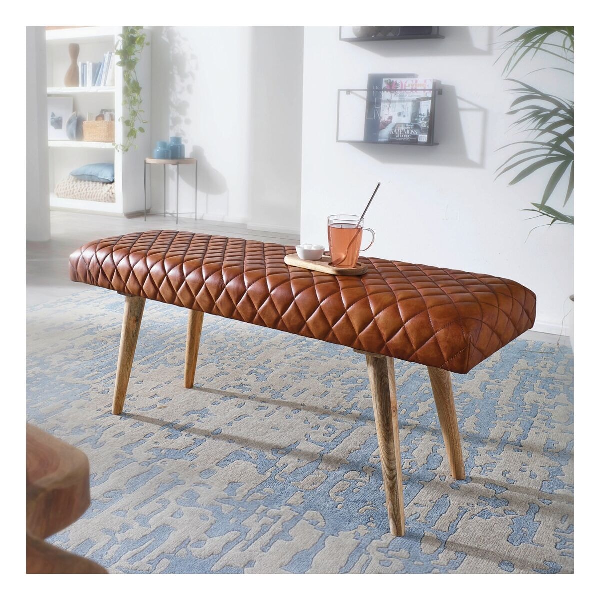 Wohnling Sitzbank Echtes Leder 115 cm