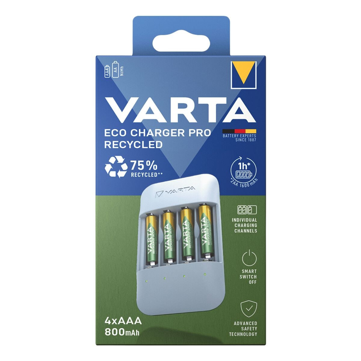 Varta Ladegert Eco Charger Pro Recycled mit 4x AAA-Akkus 800 mAh