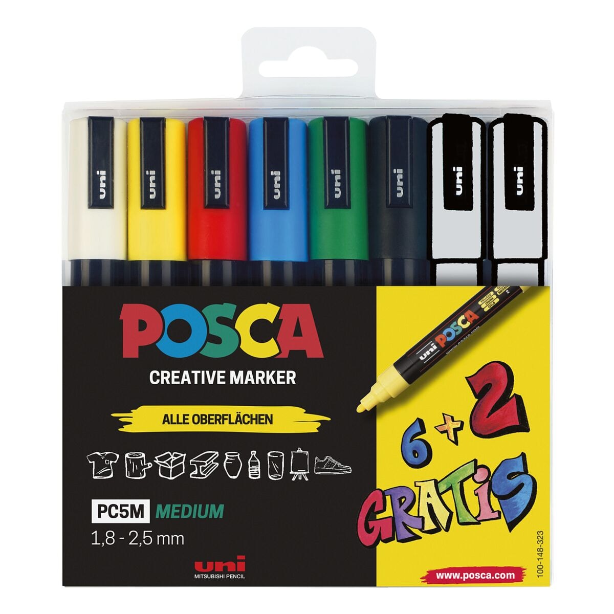 POSCA 8er-Pack Acrylstift »POSCA PC-5M« farbsortiert