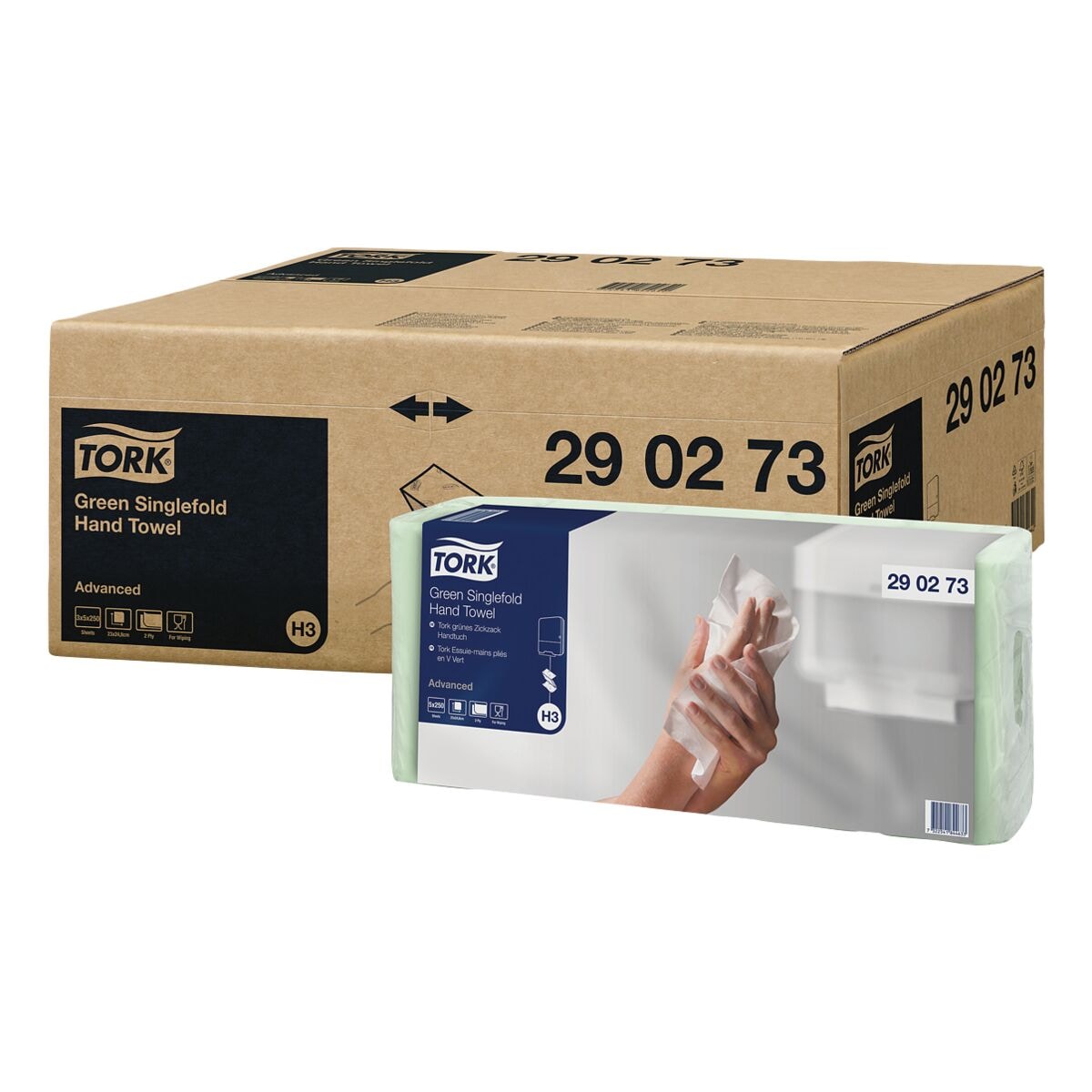 Papierhandtücher Tork Advanced C & C H3 2-lagig, grün, 24,8 cm x 23 cm aus 100% Recyclingfasern mit Z-Falzung - 3750 Blatt gesamt