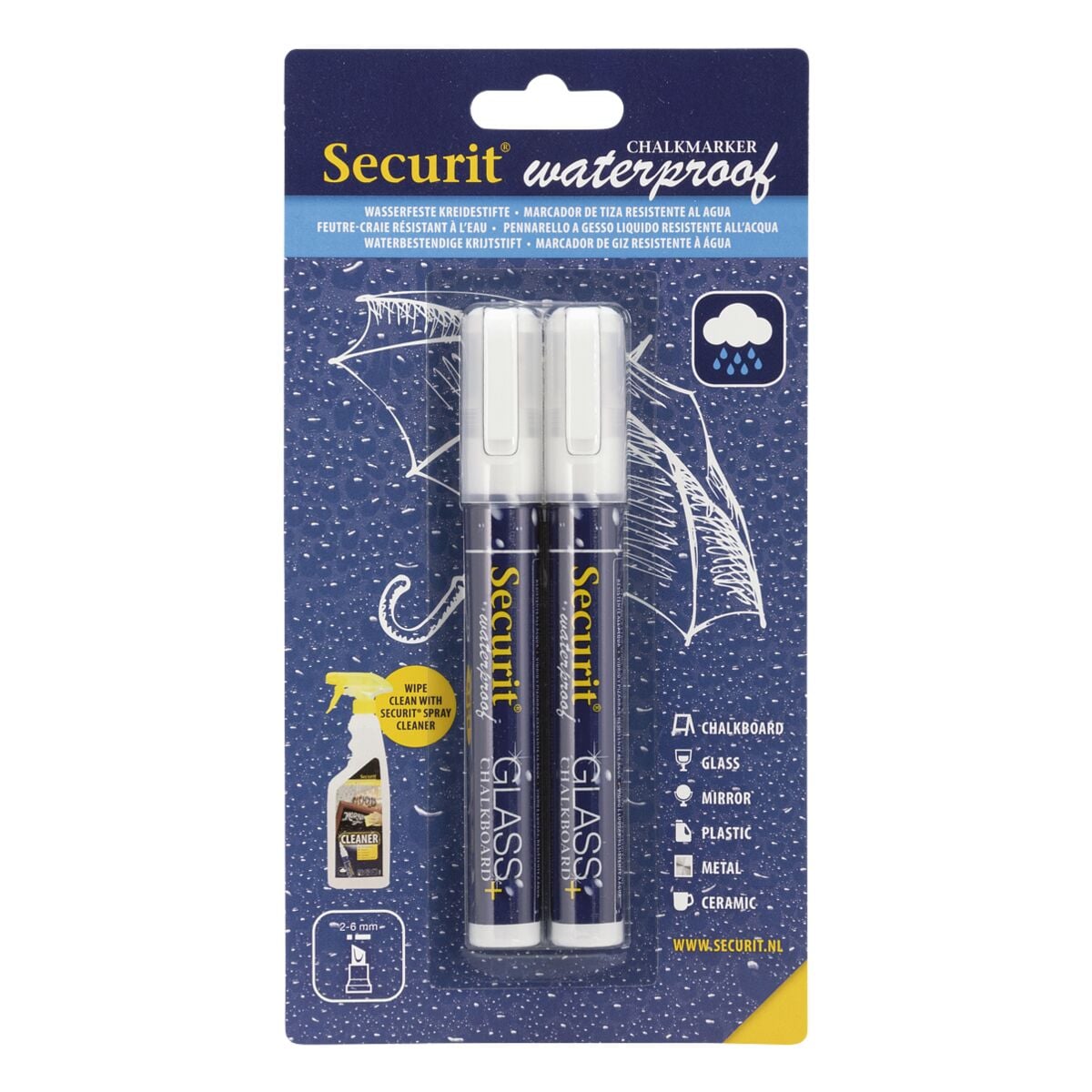 Securit 2er-Pack Kreidestifte »CHALKMARKERS Waterproof« 2-6 mm weiß