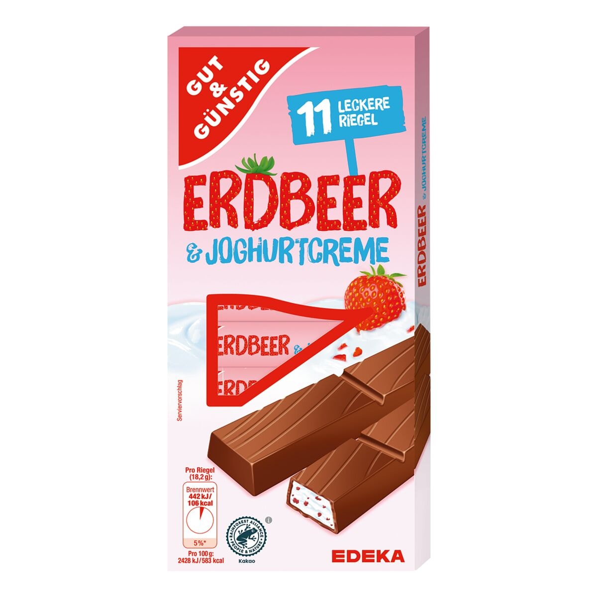 Gut und Gnstig 11er-Pack Schokoladen-Riegel Erdbeer & Joghurtcreme 200 g
