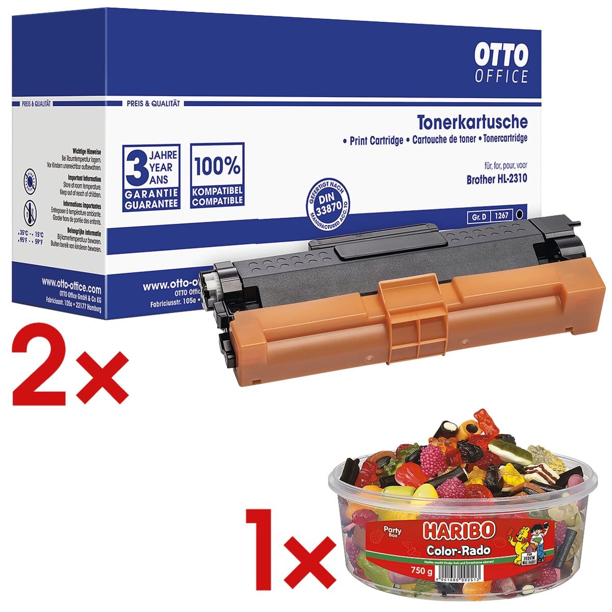 OTTO Office 2x Toner ersetzt Brother »TN-2420« schwarz inkl. Fruchtgummi »Color-Rado« Party Box 750 g