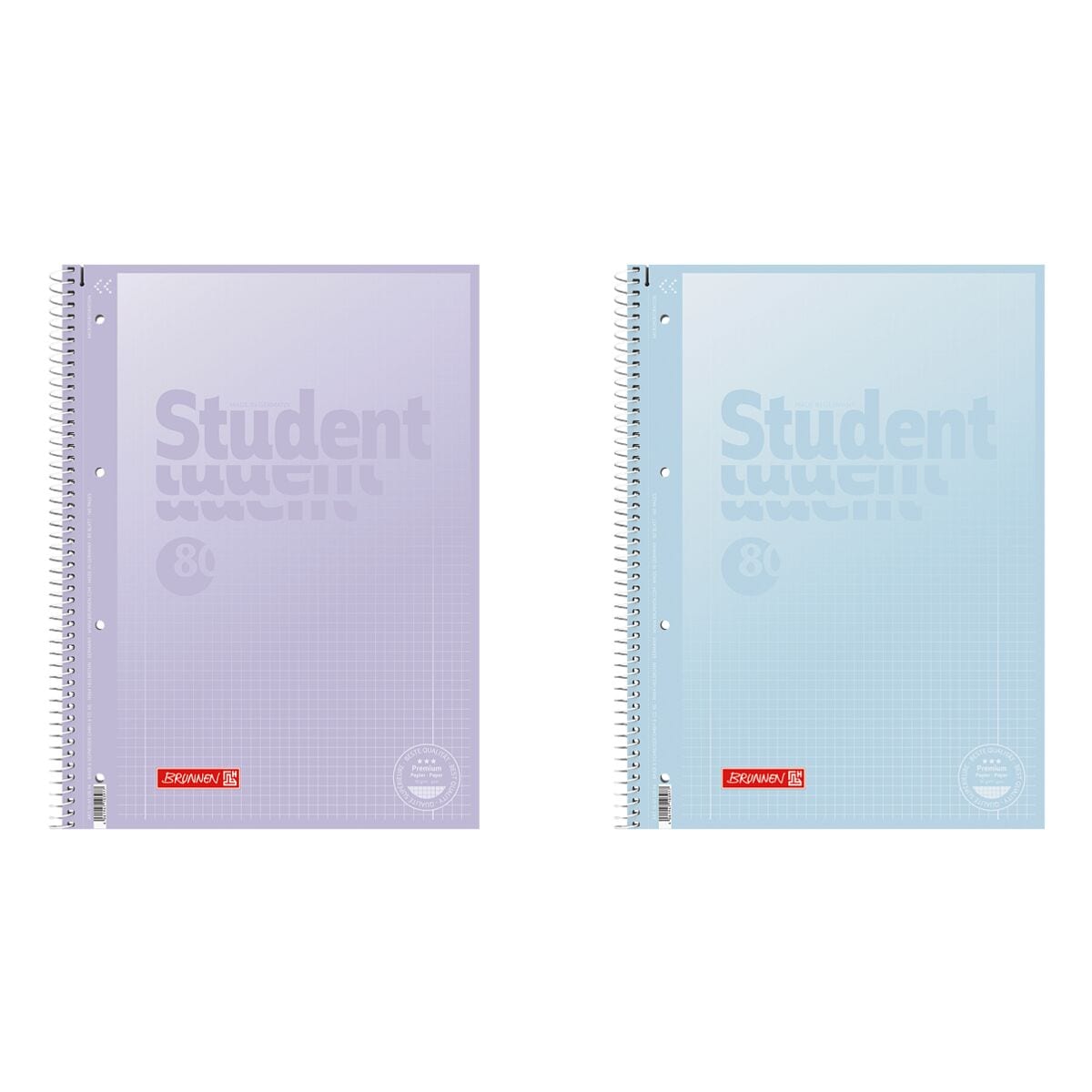 Brunnen Collegeblock Student Premium Pastell 2 A4 kariert, 80 Blatt