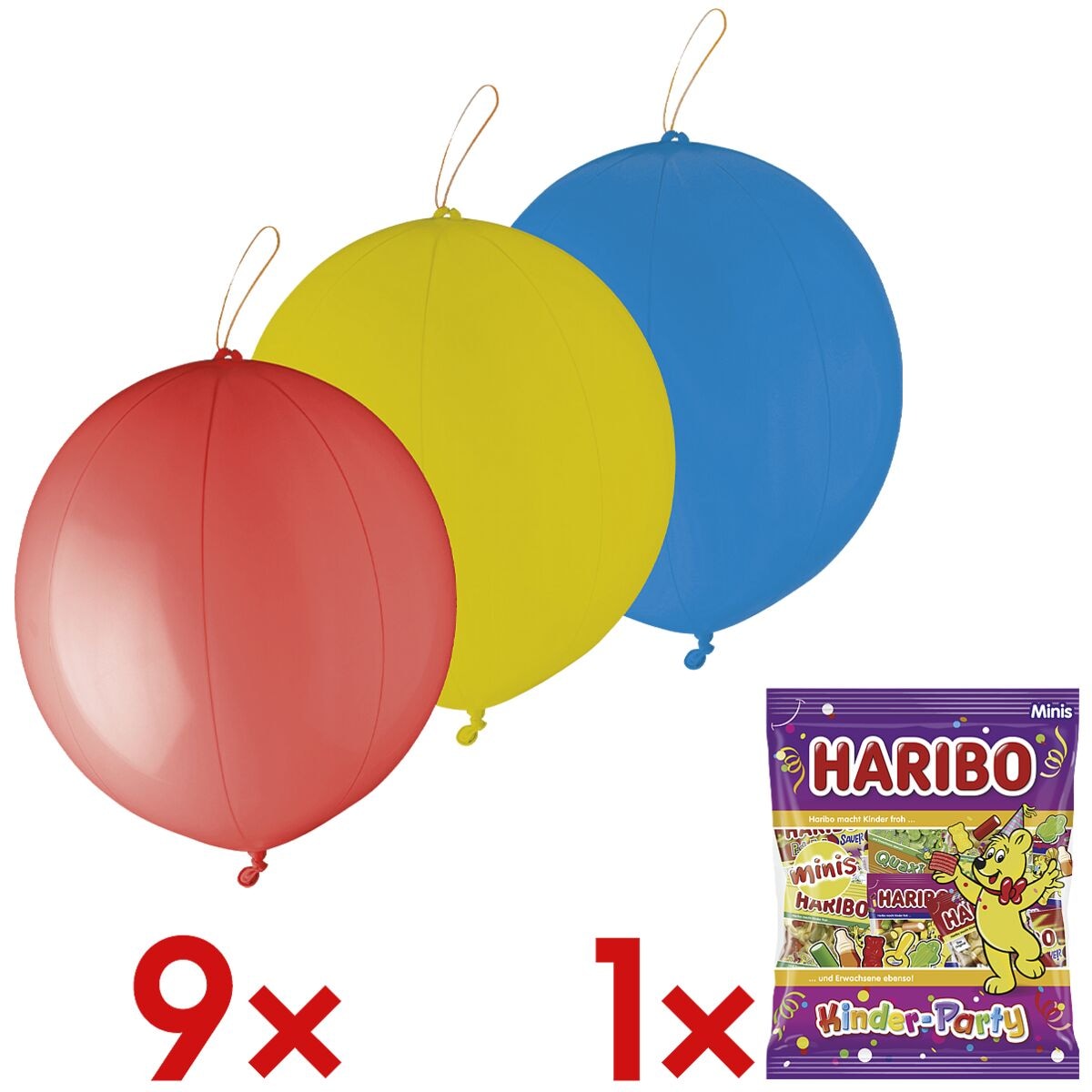 Papstar 3x 3er-Set Punch Ballons inkl. Fruchtgummi-Mischung Kinder-Party Minis vegetarisch 250 g