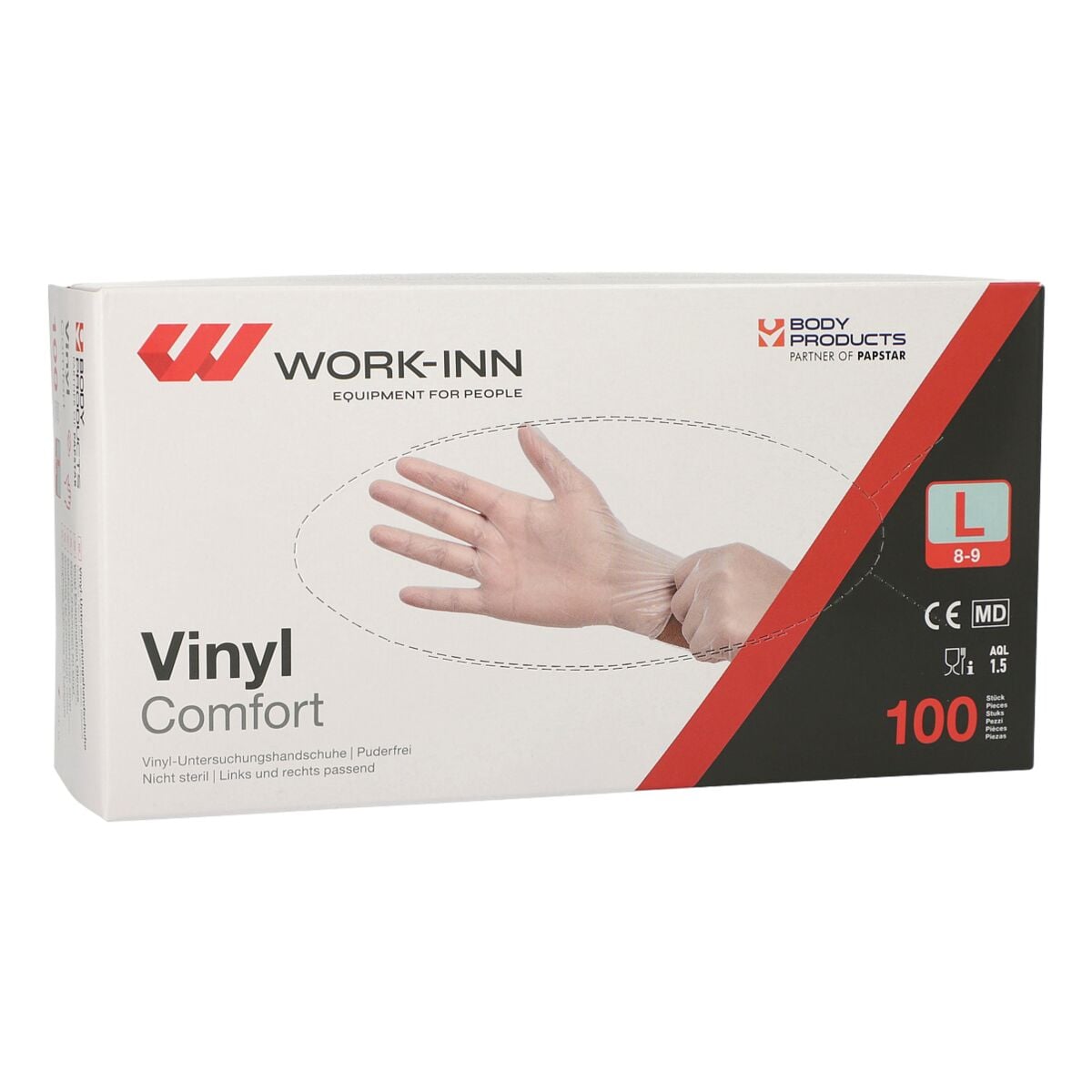 100 Papstar Einmalhandschuhe WORK-INN Comfort Vinyl, Größe L transparent