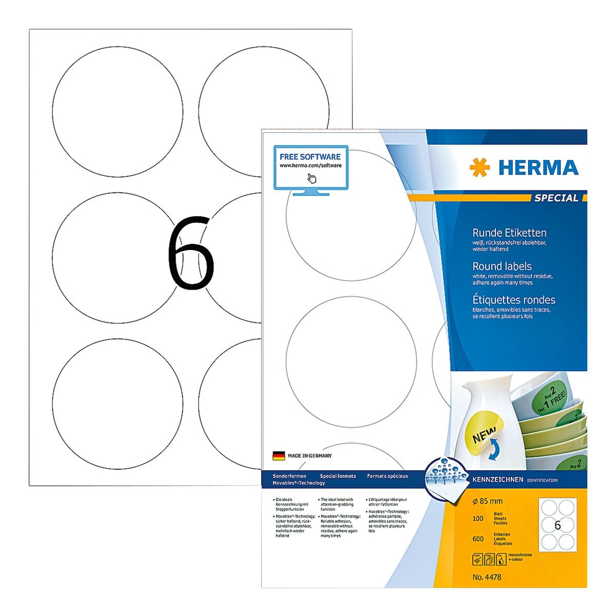 Herma 600er-Pack ablsbare Etiketten (100 Blatt)