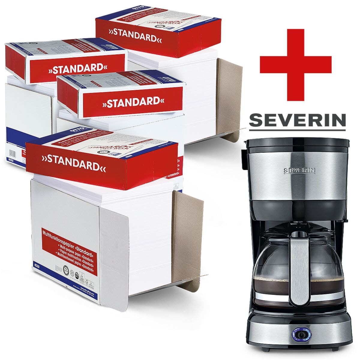 4x Maxi-Box Multifunktionales Druckerpapier A4 OTTO Office Standard - 10000 Blatt gesamt, 80g/qm inkl. Kaffeemaschine KA 4808