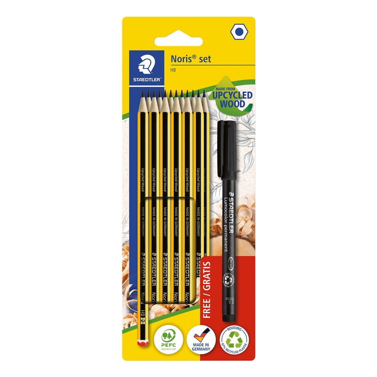Bleistift-Set STAEDTLER Noris 120 HB (12 Stück), HB, ohne Radiergummi inkl. gratis Permanentmarker Lumocolor F schwarz