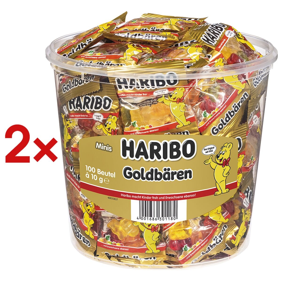 Haribo 2x 100er-Pack Fruchtgummi Mini Goldbren 1000g
