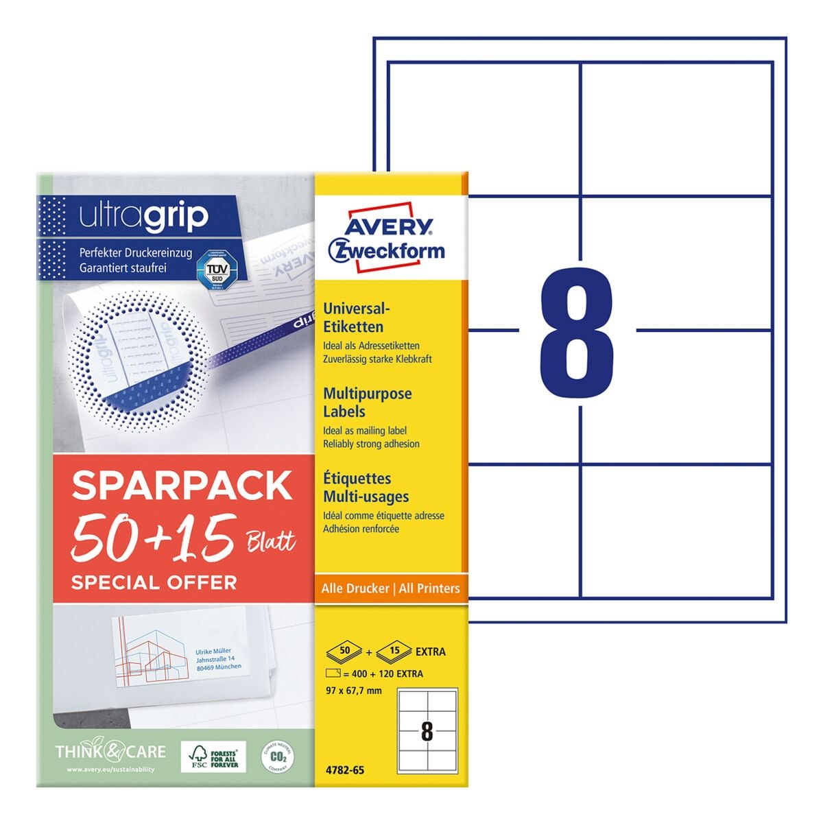 Avery Zweckform Universaletiketten permanent weiß 97x67,7 mm 520 Stück 4782-65