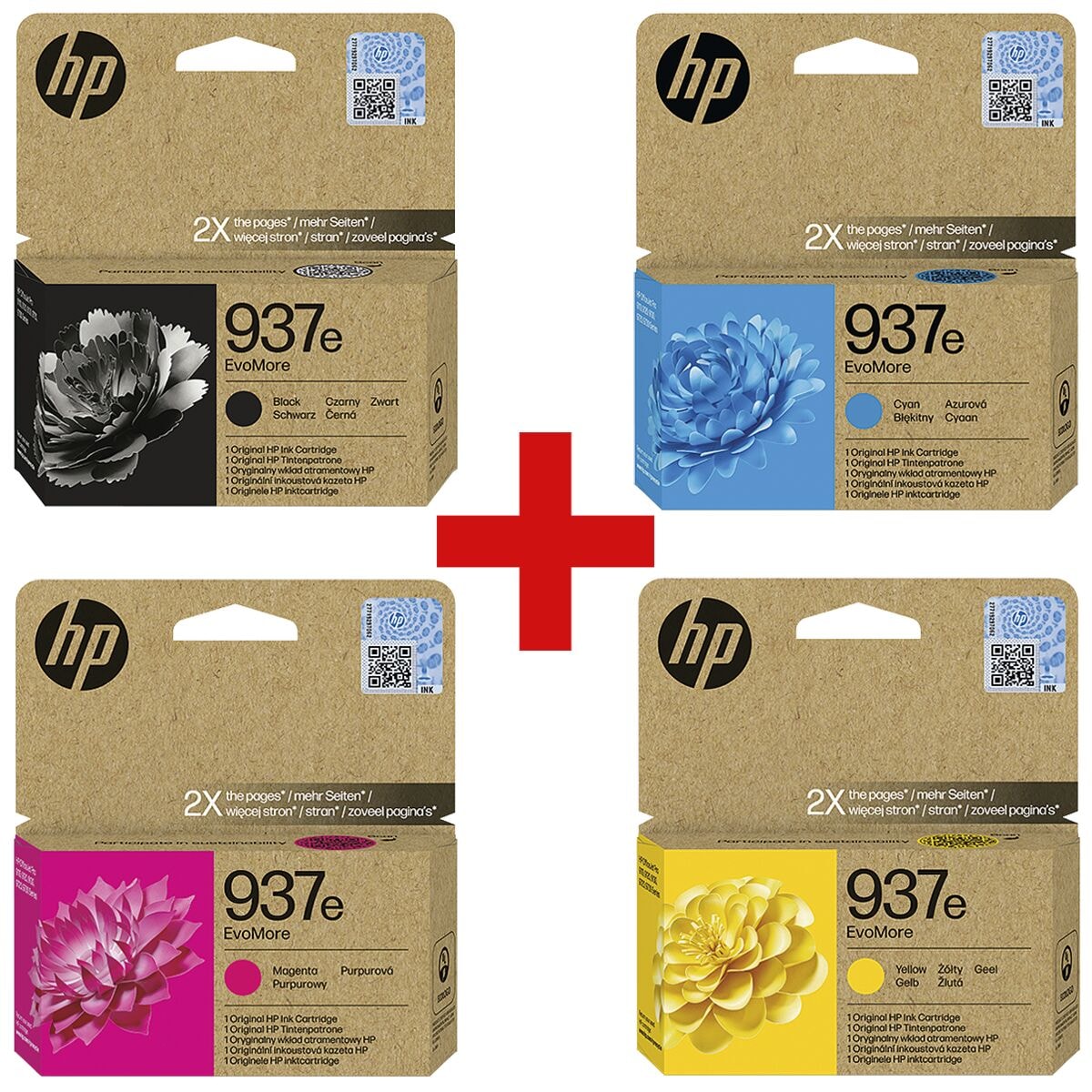 HP Tintenpatronen-Set HP 937e, schwarz, cyan, magenta, gelb - 4S6W9NE#CE1