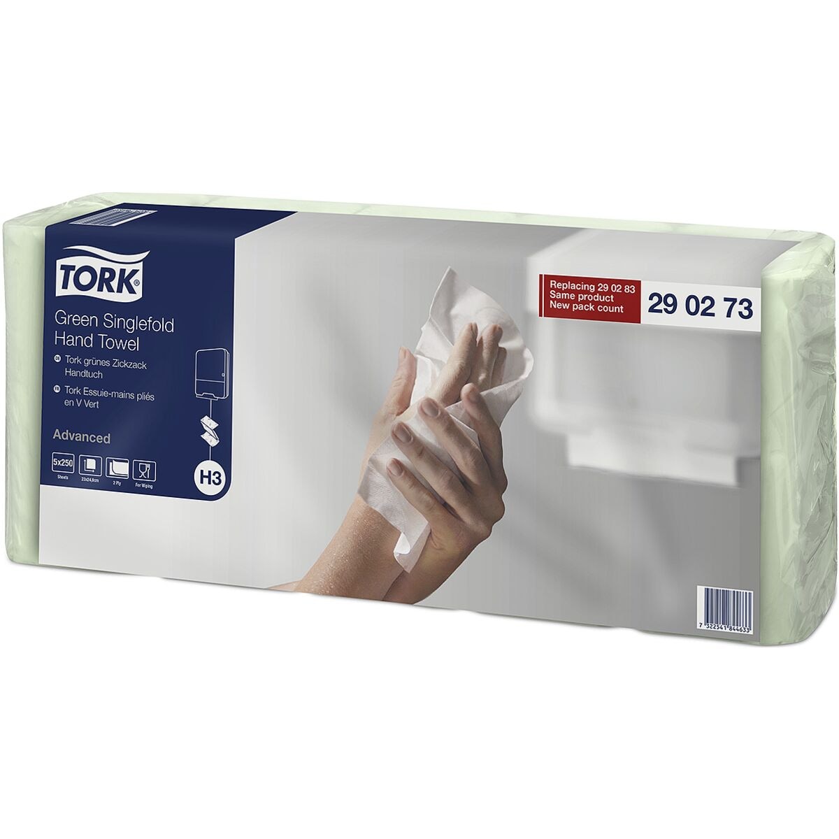 Papierhandtücher Tork Advanced H3 C&C 2-lagig, grün, 24,8 cm x 23,0 cm mit Z-Falzung - 3750 Blatt gesamt