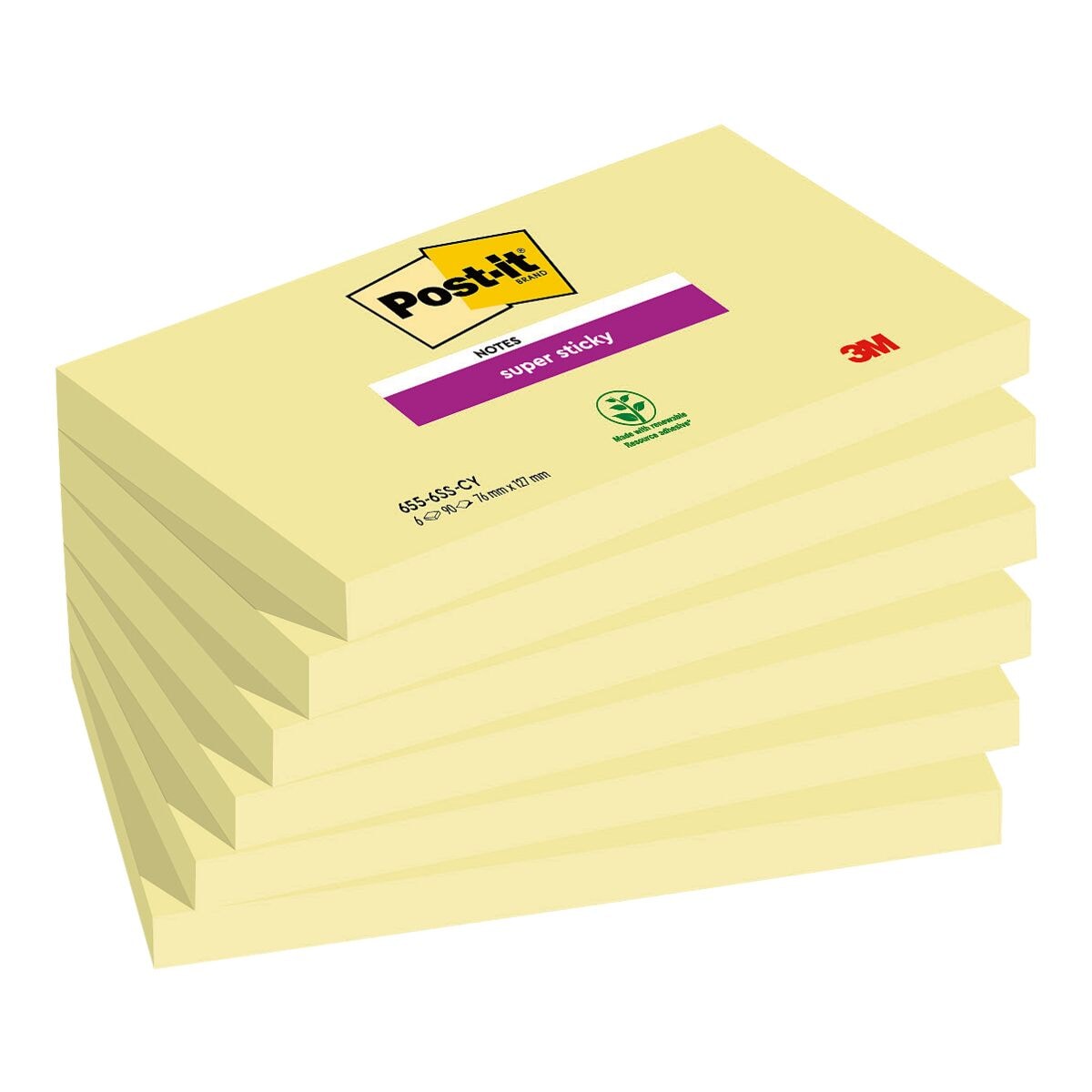 Post-it Super Sticky Haftnotizblock Super Sticky Notes 12,7 x 7,6 cm, 540 Blatt gesamt, gelb 655-6SSCY-EU