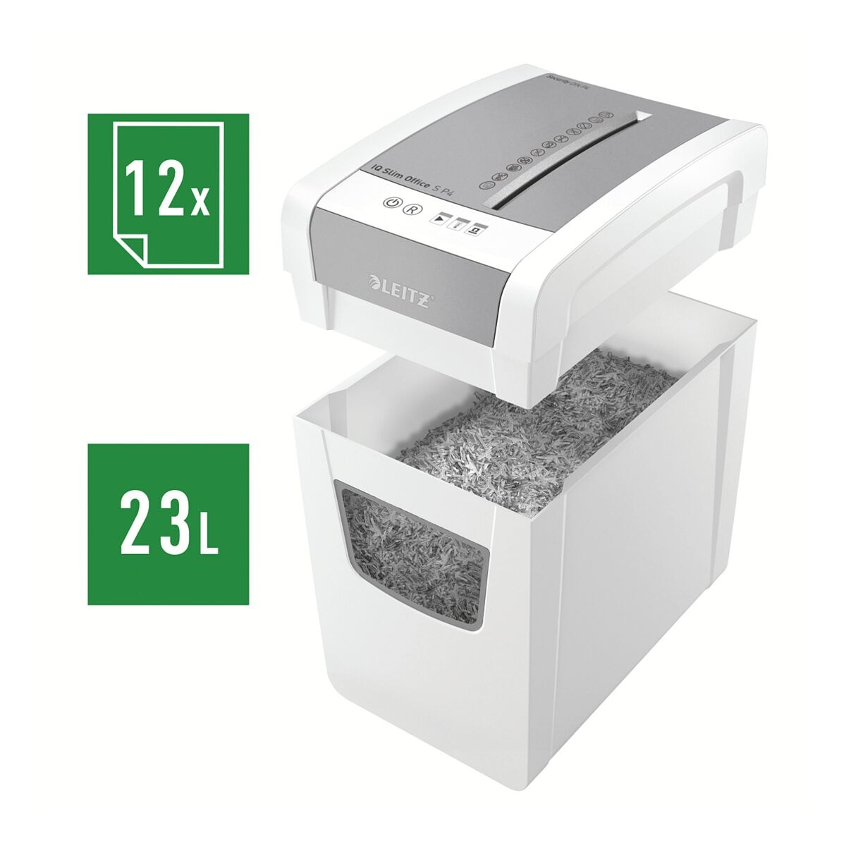 Aktenvernichter LEITZ Slim Office S P4, Sicherheitsstufe 4, Partikelschnitt (4 x 28 mm), bis 12 Blatt