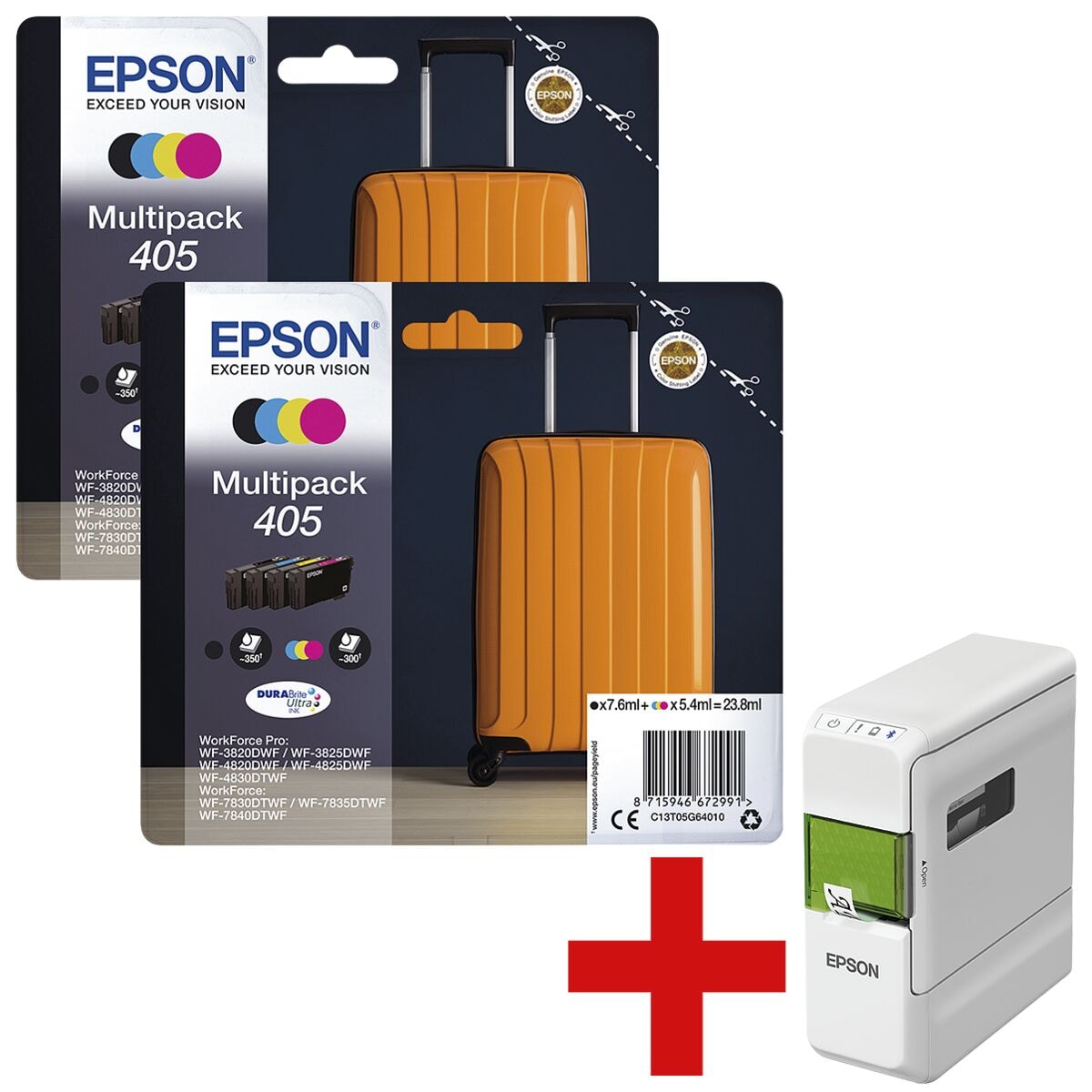 Epson 2x 4er-Pack Tintenpatronen »405« inkl. Etikettendrucker »LabelWorks LW-C410« GRATIS