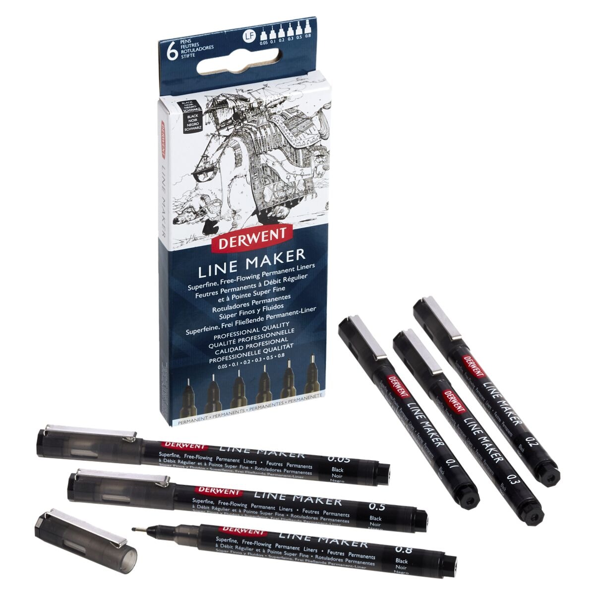 6x DERWENT Fineliner Line Maker 0,05 - 0,8mm