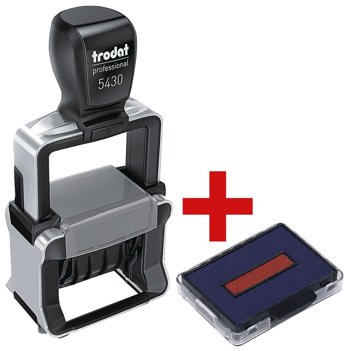 Trodat Datumstempel »5430/L« inkl. 2er-Pack Ersatzstempelkissen »6/50/2 blau/rot«