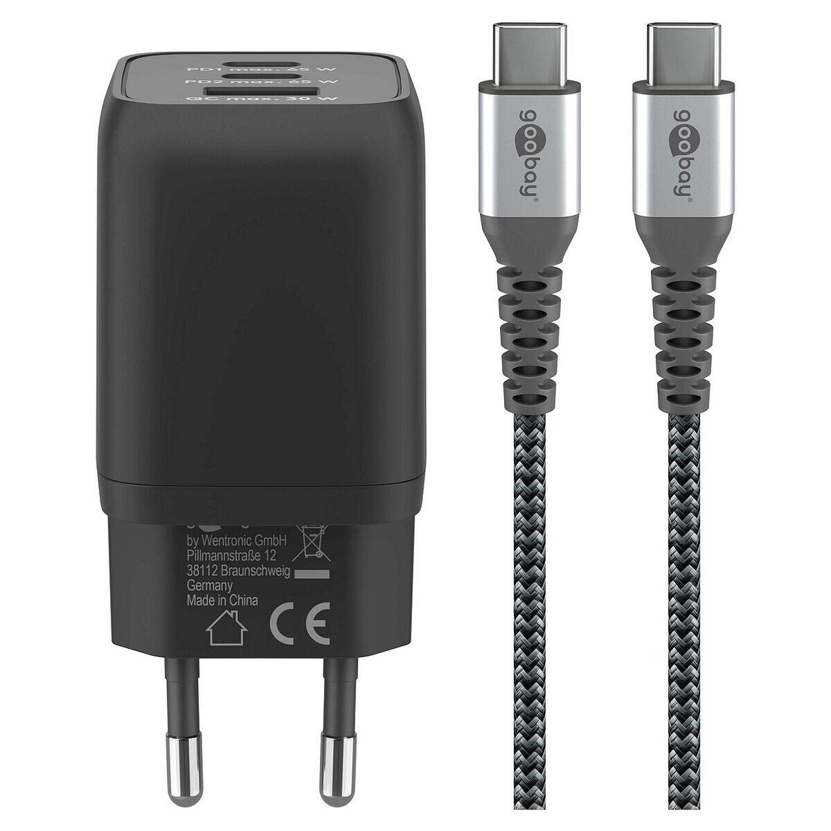 goobay USB-C Ladekabel mit Adapter 1 m
