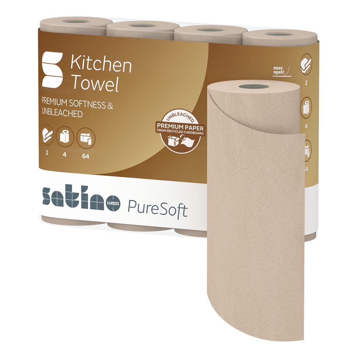 Satino PureSoft Kchenrollen aus 100% Recycling-Karton 2-lagig, 4 Rollen (1 Pack  4 Rollen)