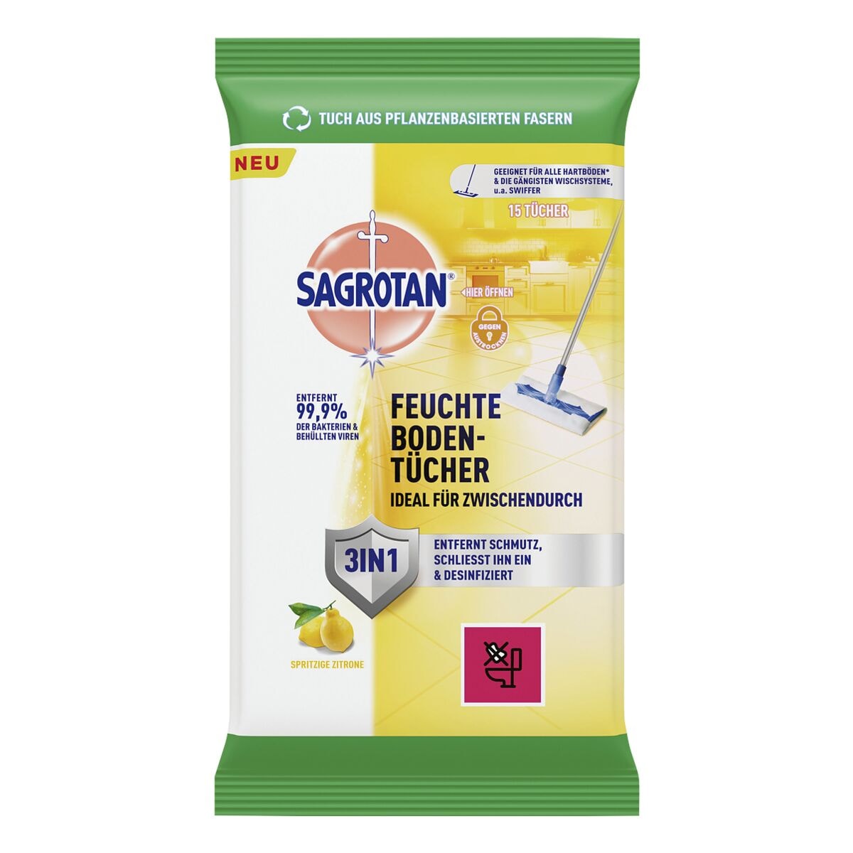 Sagrotan Feuchte Bodentücher »Spritzige Zitrone« 15 Tücher