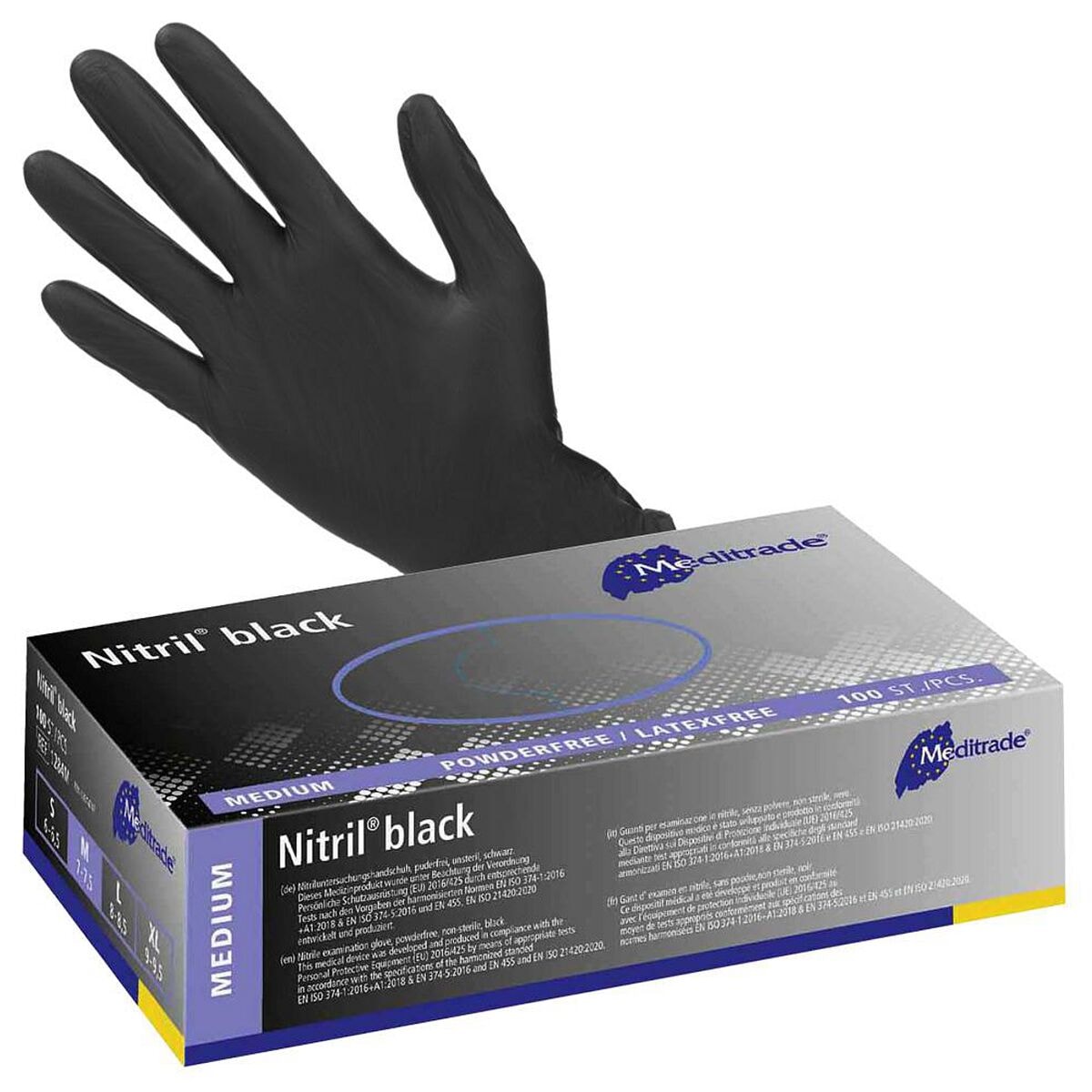 100 MEDITRADE Einmalhandschuhe Nitril® black Nitril, Größe M schwarz