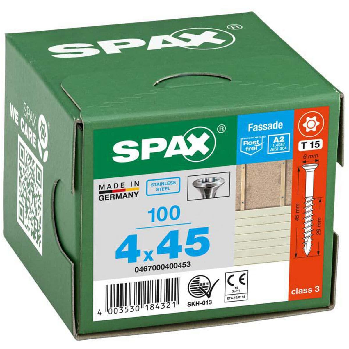 SPAX Fassadenschrauben T15 Linsensenkkopf A2 4 x 45 mm 100 St.