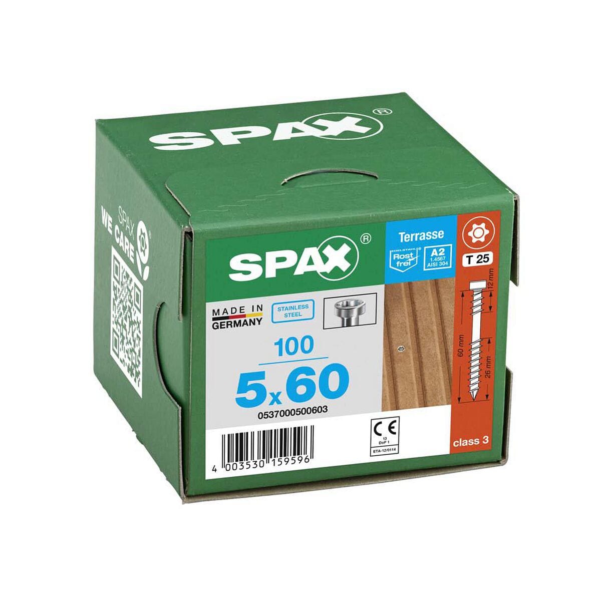 SPAX Terrassenschrauben T25 Zylinderkopf Edelstahl A2 5 x 60 mm 100 St.