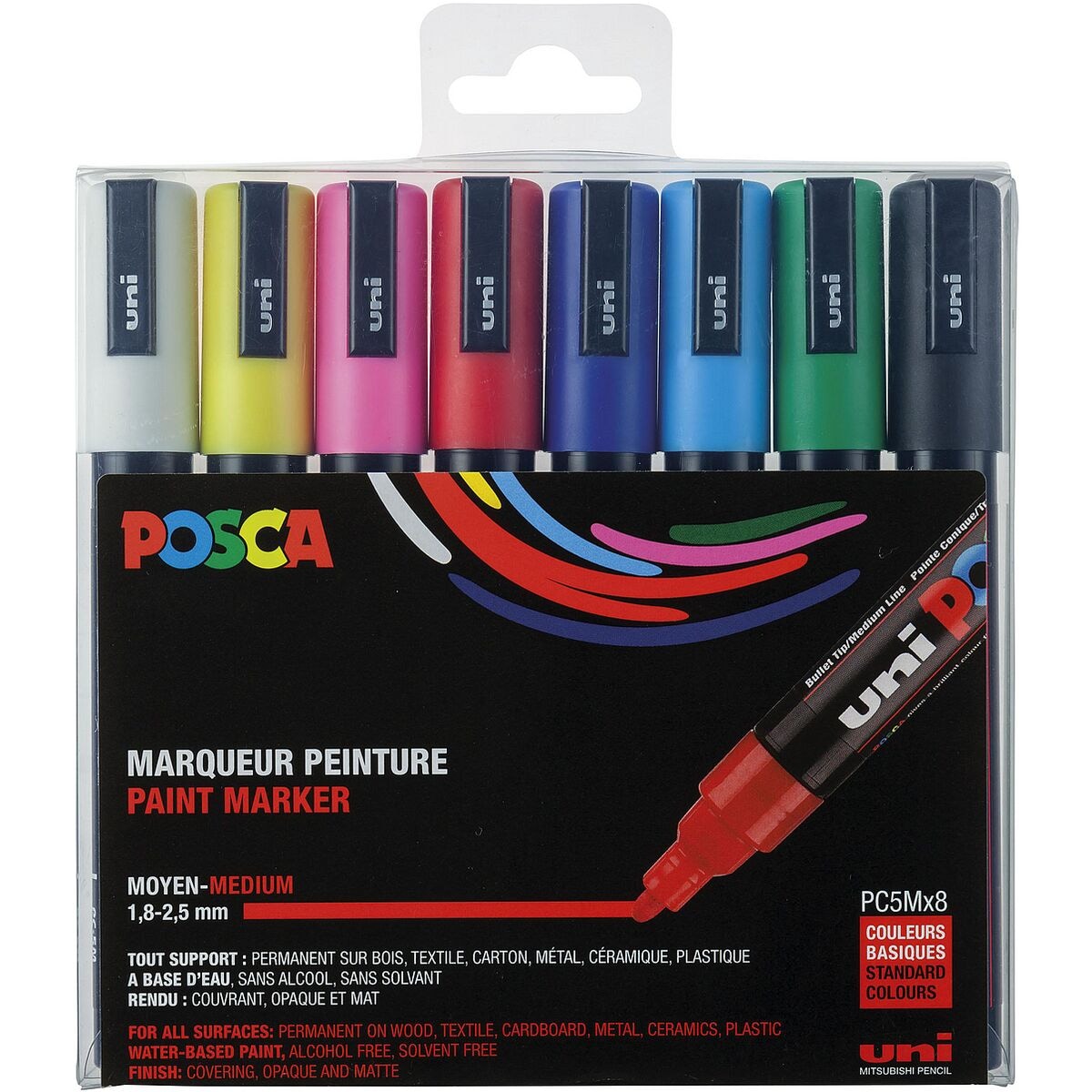 8x uni-ball Permanent-Marker POSCA PC-5M - Rundspitze