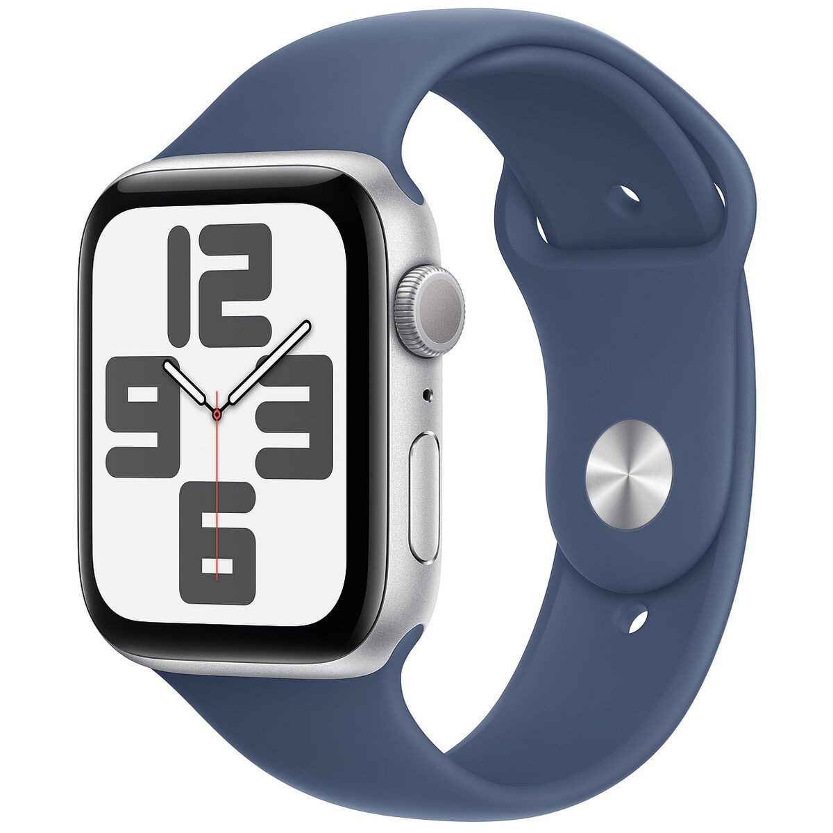 Apple Watch SE 44 mm Aluminium Silber (GPS) Sportarmband M/L 32 GB denim, silber