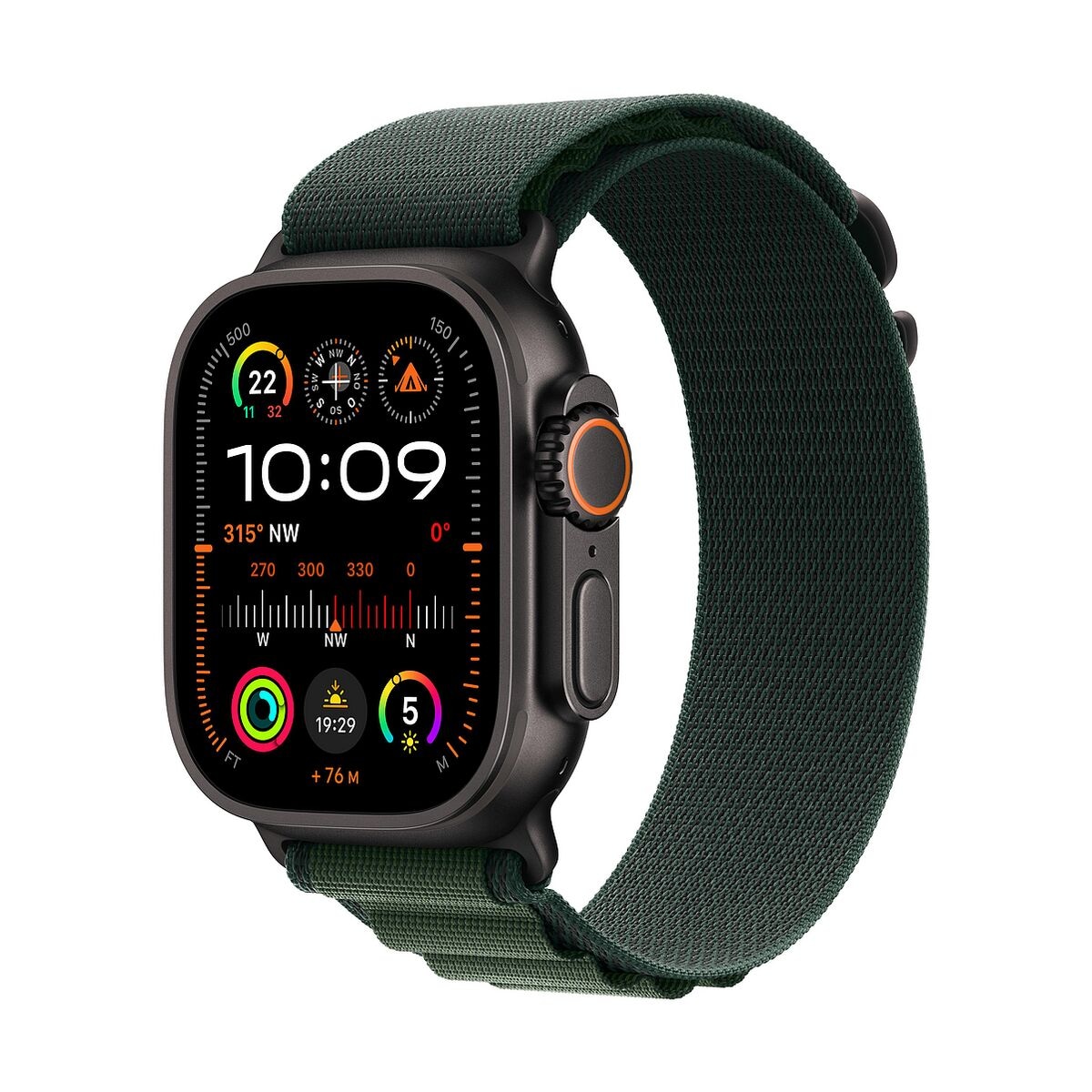 Apple Watch Ultra 2 49 mm Schwarz (GPS + Cellular) Alpine Loop dunkelgrün Small 64 GB dunkelgrün, schwarz