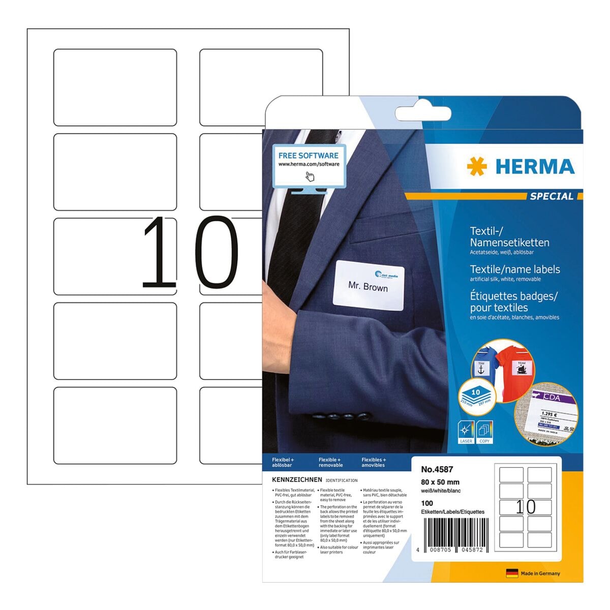 Herma Namensetiketten wiederablösbar weiß 80x50 mm »4587« 100 Stück