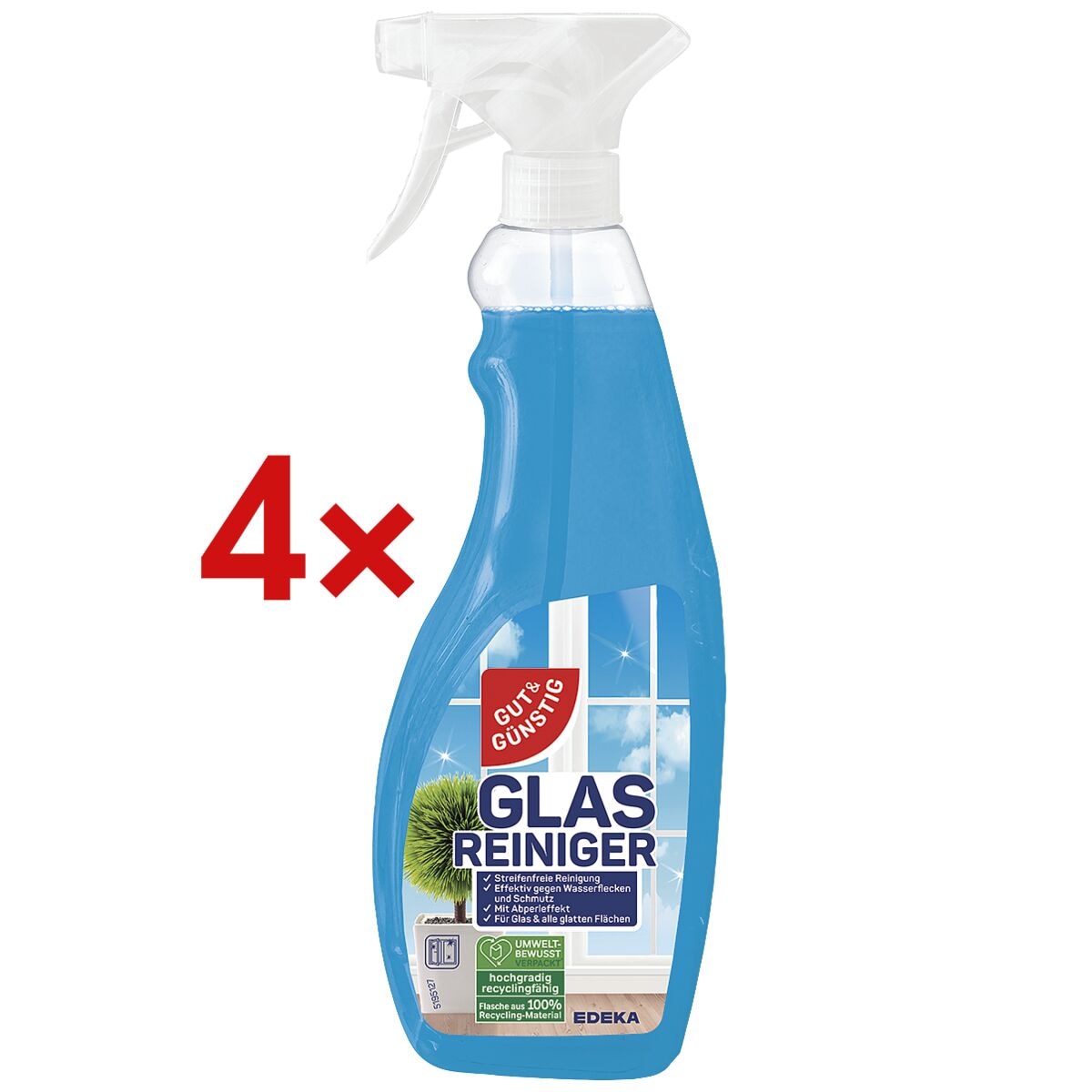 Gut und Günstig 4x Glasreiniger in Sprühflasche 1 Liter