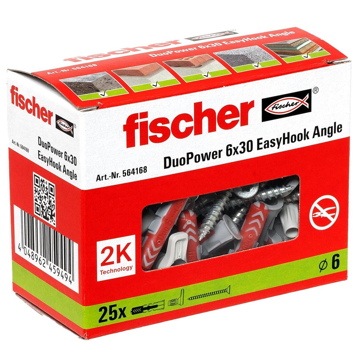 fischer Dübel mit Schrauben »EasyHook Angle - DuoPower 6x30 2K« 25 Stück