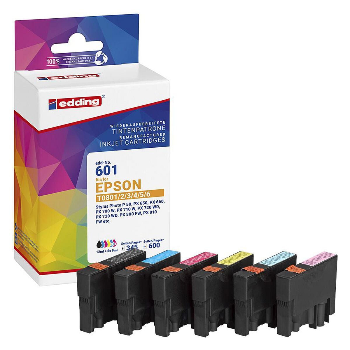 Edding Tintenpatronen-Set ersetzt Epson »T807« schwarz, cyan, magenta, gelb, light cyan, light magenta