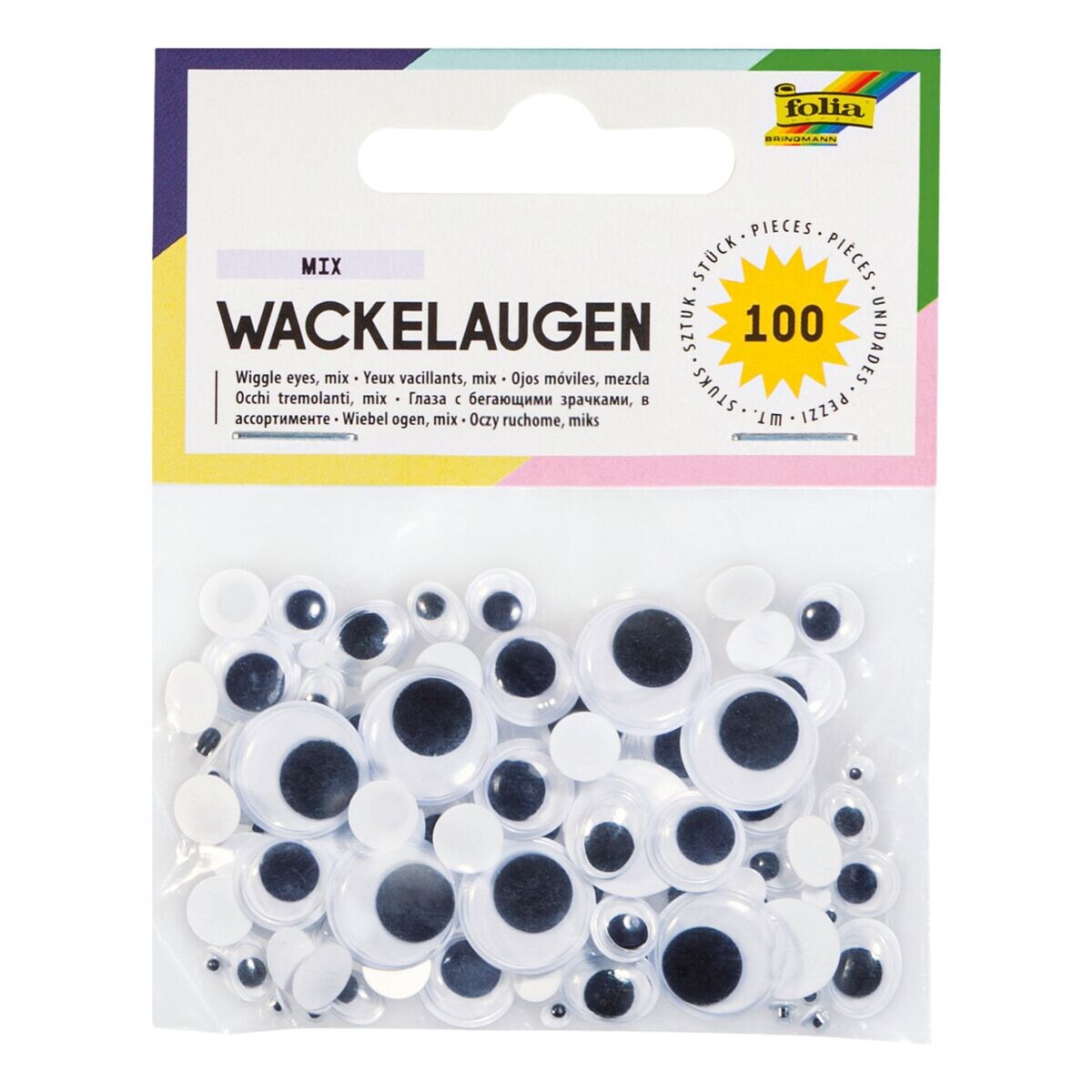 folia Wackelaugen Mix 100 Stück