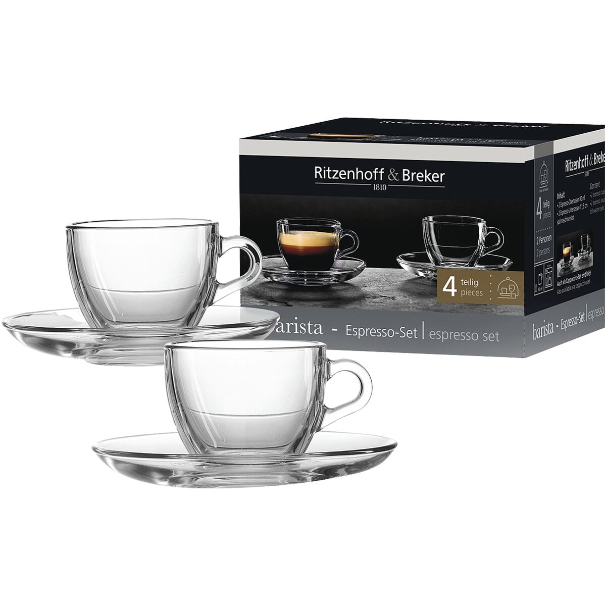 Ritzenhoff & Breker Espressotasse mit Untertasse Barista 80 ml 4 Stück