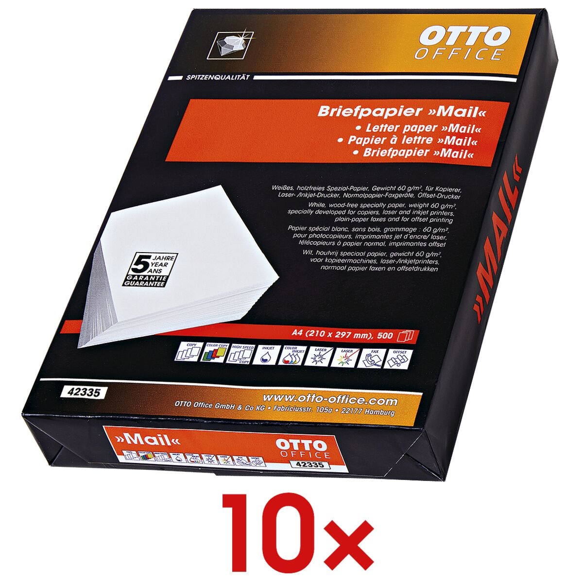 10x Multifunktionales Briefpapier A4 OTTO Office Premium MAIL - 5000 Blatt gesamt, 60g/qm