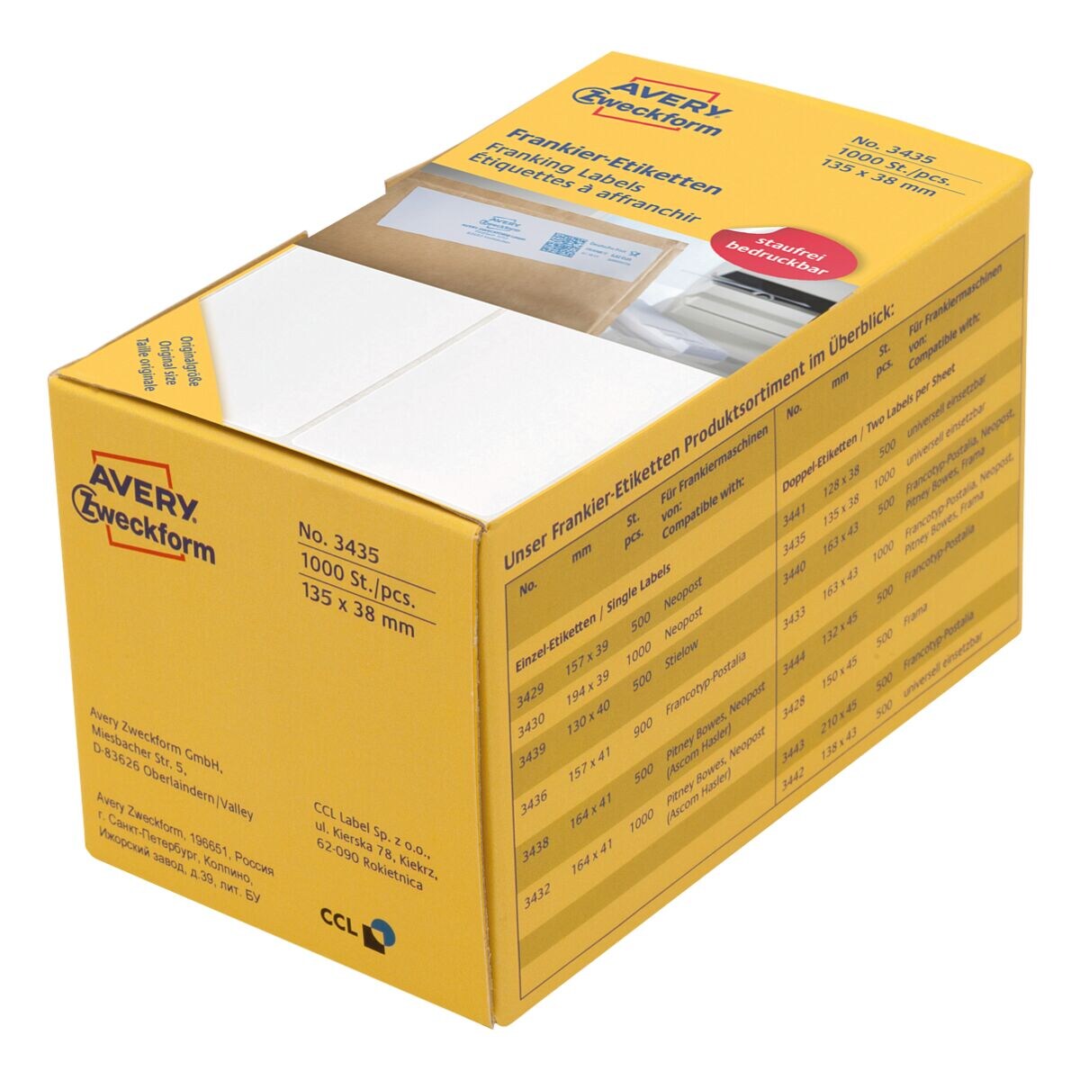 Avery Zweckform Frankieretiketten »3435« 135x38 mm 1000 Stück