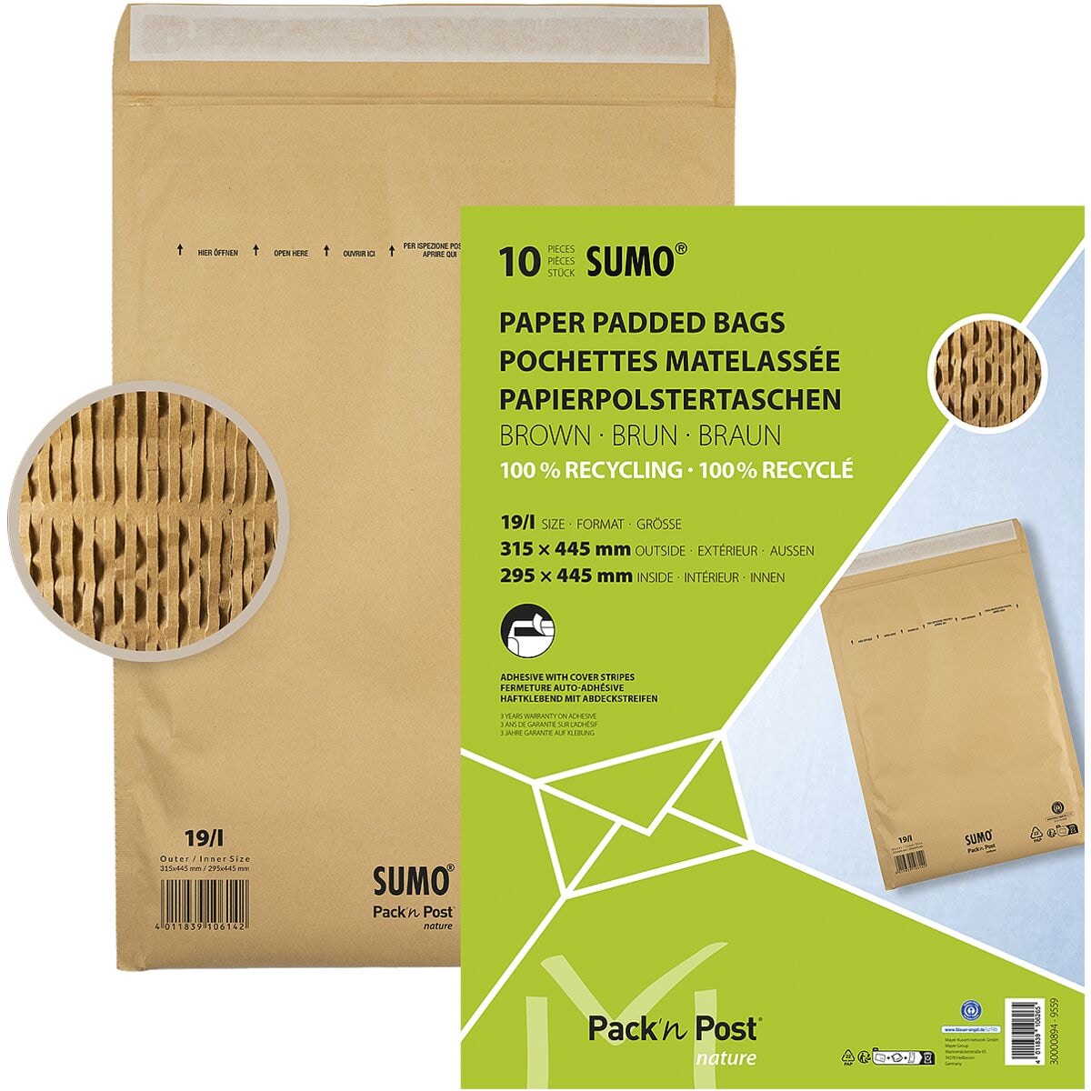 Mailmedia 10 Papierpolster-Versandtaschen SUMO® SU1519, 31,5x44,5 cm, im Kleinpack