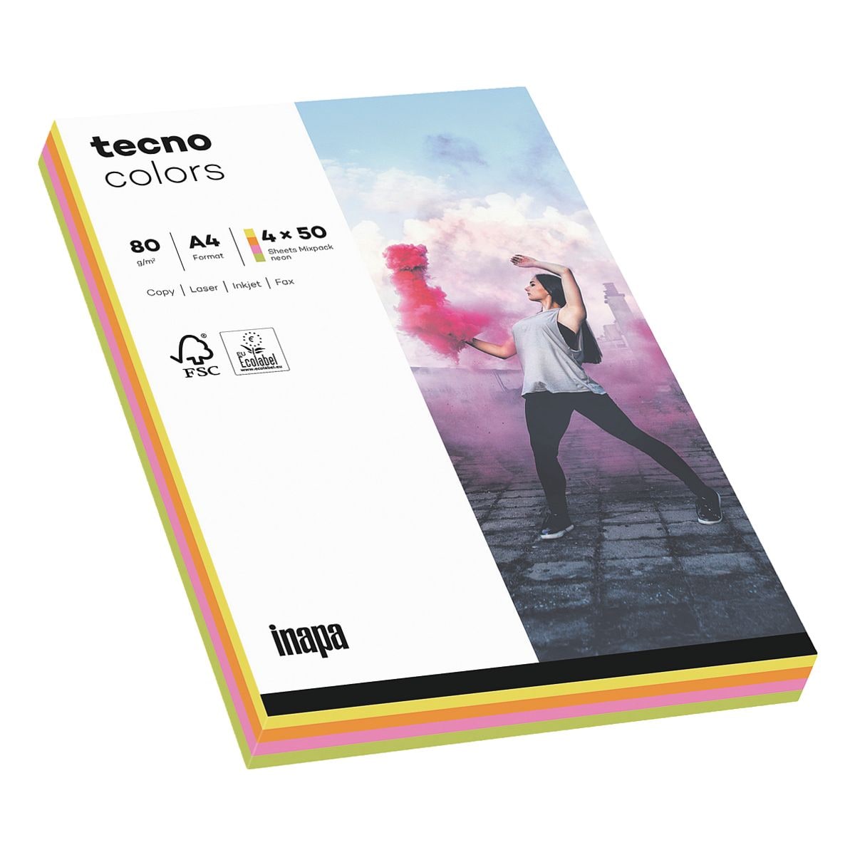 Farbiges Druckerpapier A4 Inapa tecno Rainbow / tecno Colours - 200 Blatt gesamt, 80 g/m