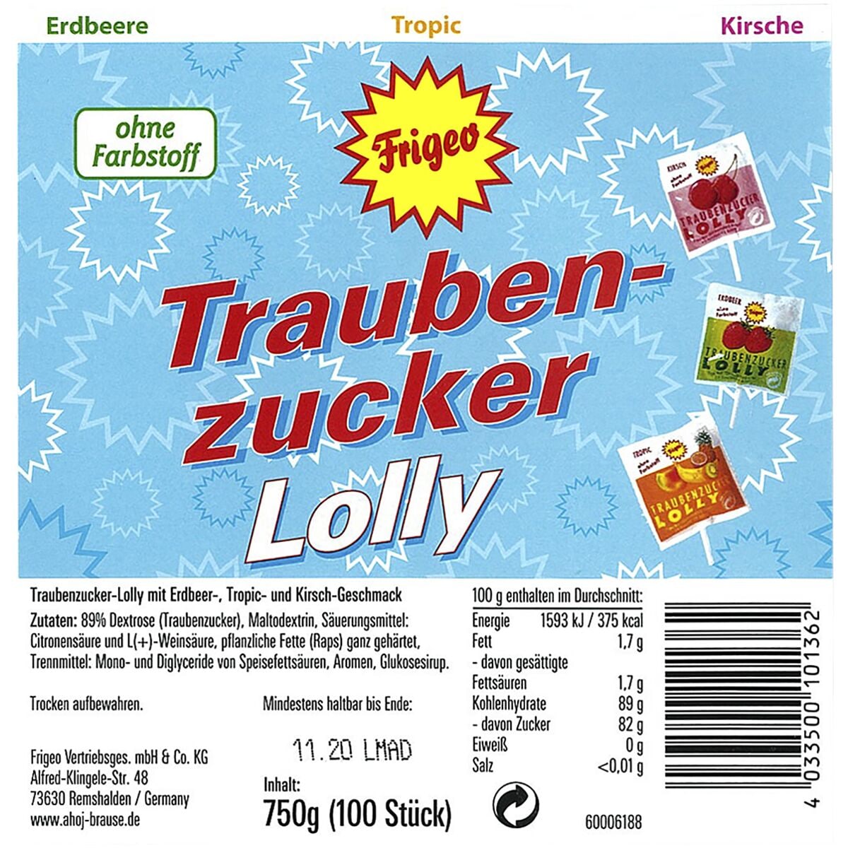 Frigeo 100er-Pack Traubenzucker-Lollys