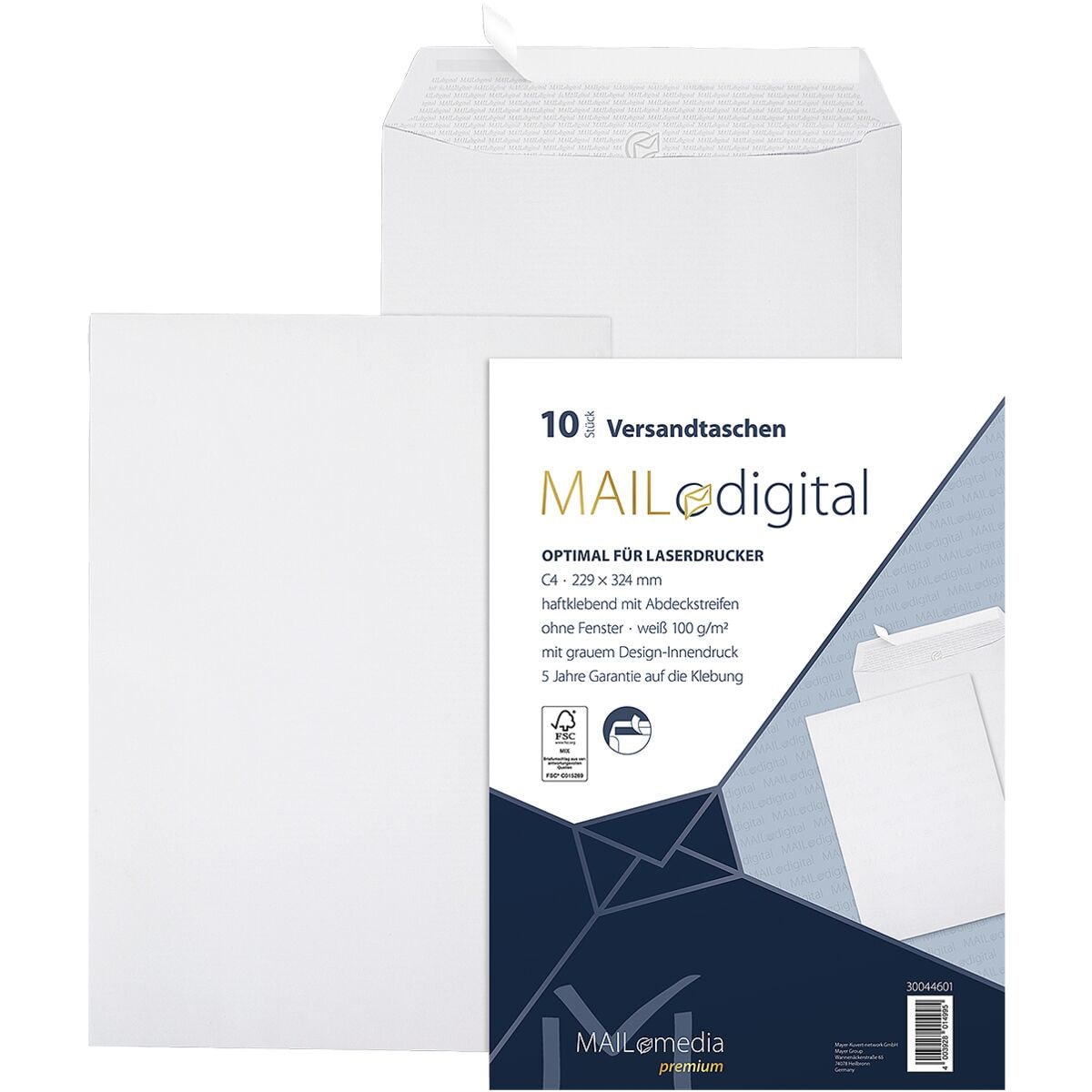 Mailmedia 10 Laserbedruckbare Versandtaschen Maildigital, C4 ohne Fenster