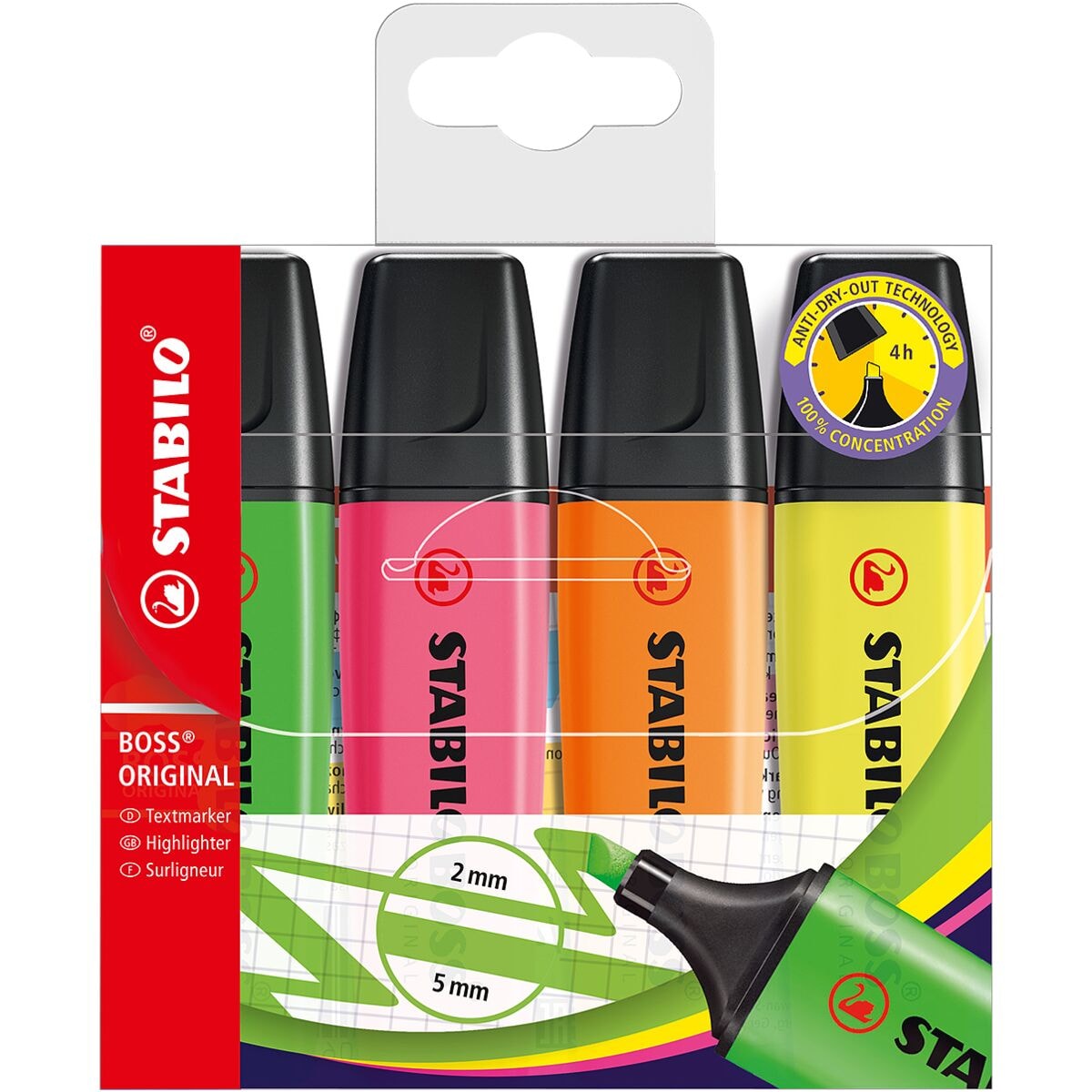 4x STABILO Textmarker BOSS® Original nachfüllbar Keilspitze