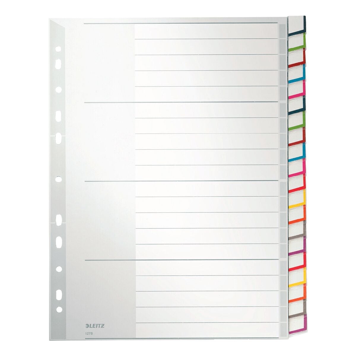 LEITZ Register 1278, A4 berbreit, mit Fenstertaben 20-teilig, grau / mehrfarbige Taben, Kunststoff