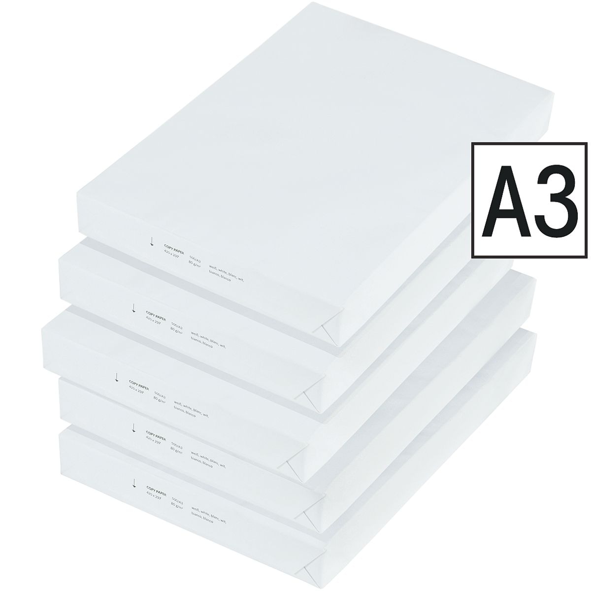 5x Kopierpapier A3 - 2500 Blatt gesamt, 80 g/m²
