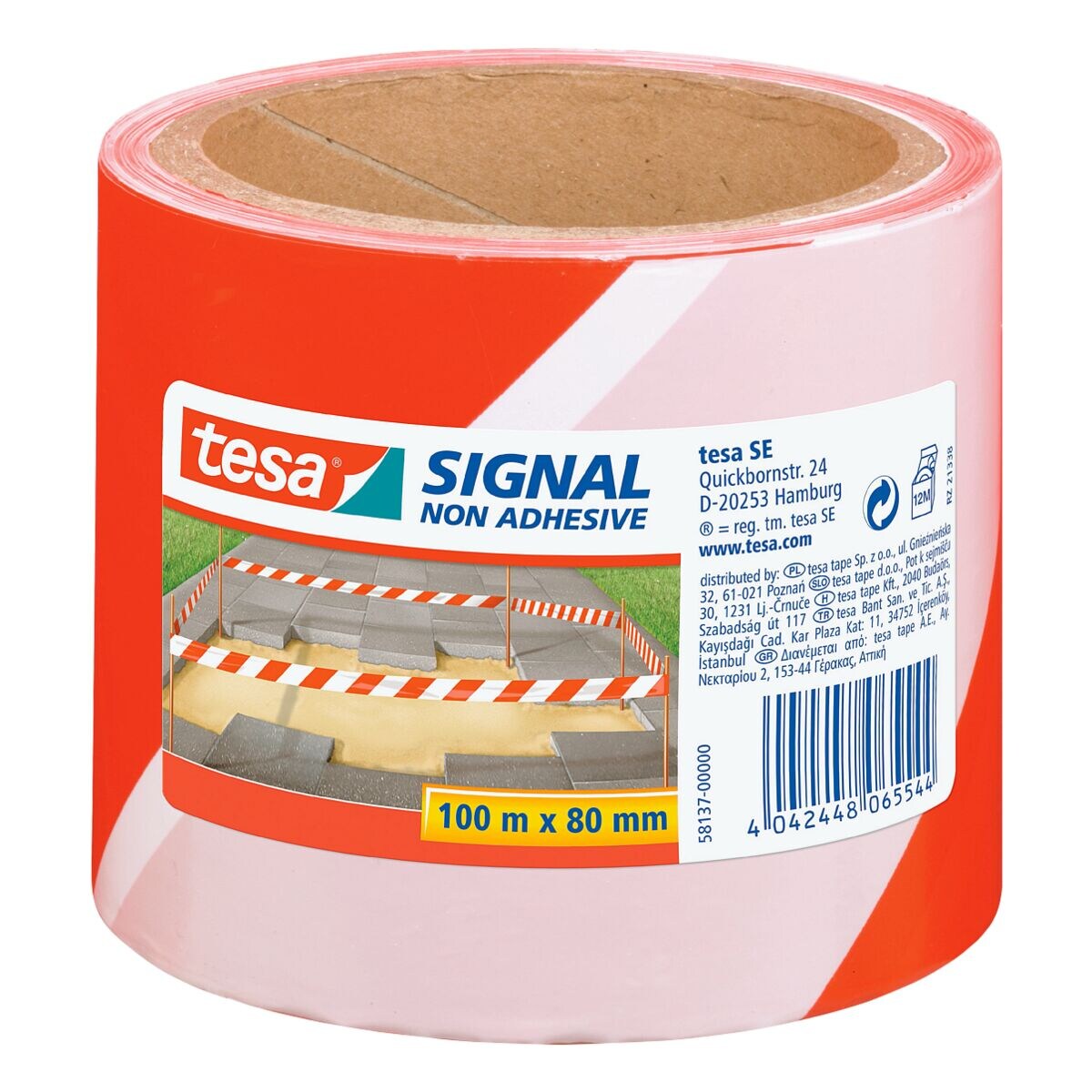 tesa Absperrband / Warnband rot-weiß 58137
