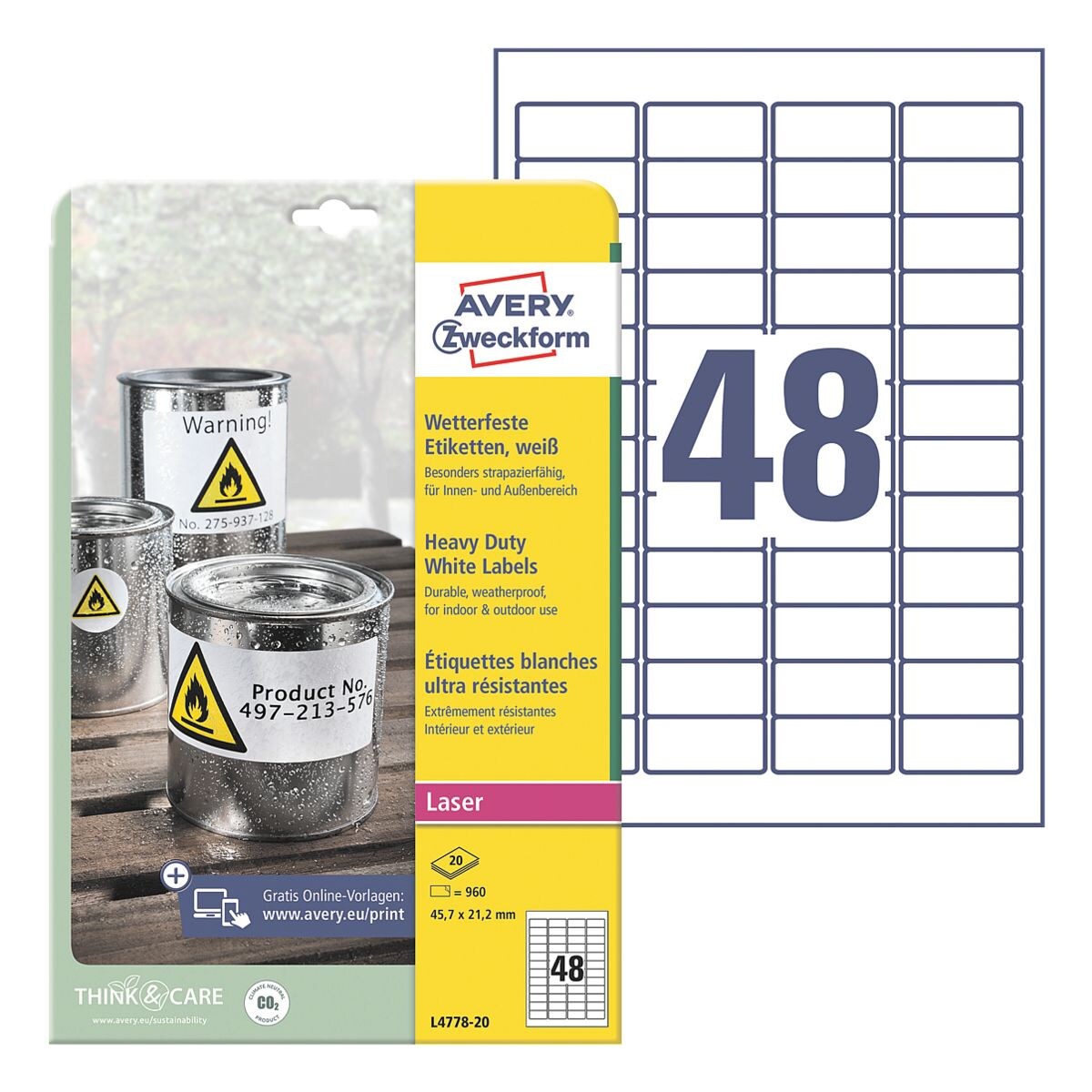 Avery Zweckform Wetterfeste Folien-Etiketten 45,7x21,2 mm »L4778-20 / L6103-20«