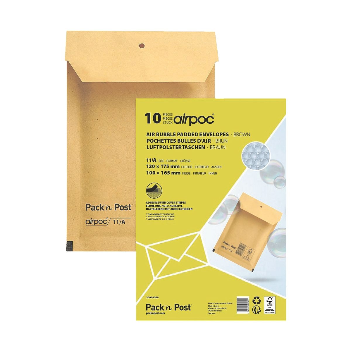 Mailmedia 10 Stck Luftpolster-Versandtaschen airpoc® 11/A, 12,2x17,5 cm, im Kleinpack